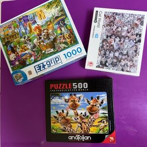 3 puzzle pack - EZ-Grip 1000 pc Funny Dog & Cat, Giraffe 500 Pc, Kittens 1000 pc